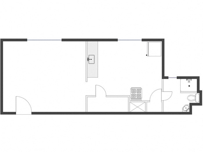 Floor plan for studio, 1 bath, 390 sqft